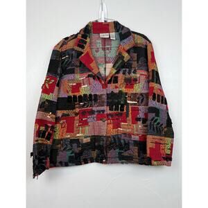 Chico’s Boho Artsy Patchwork Blazer Jacket Size 1 Multicolor Sequin